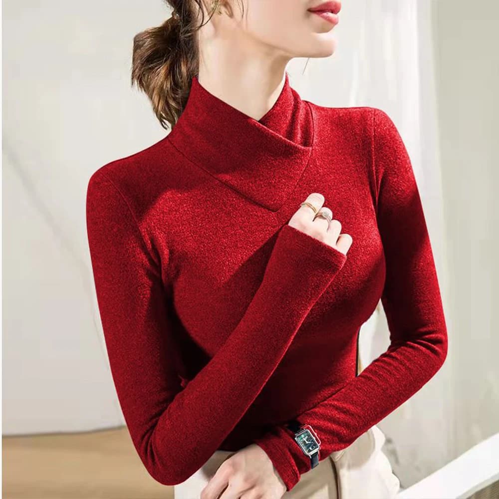 Pull col haut T-shirt femme mode pull haut élastique S-3XL noir tricoté pull à manches longues sous-