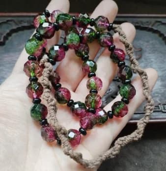 Perles Rondes Facettées en Tourmaline Rouge et Verte, Perles de Cristal Multicolores en Fil, pour Fa