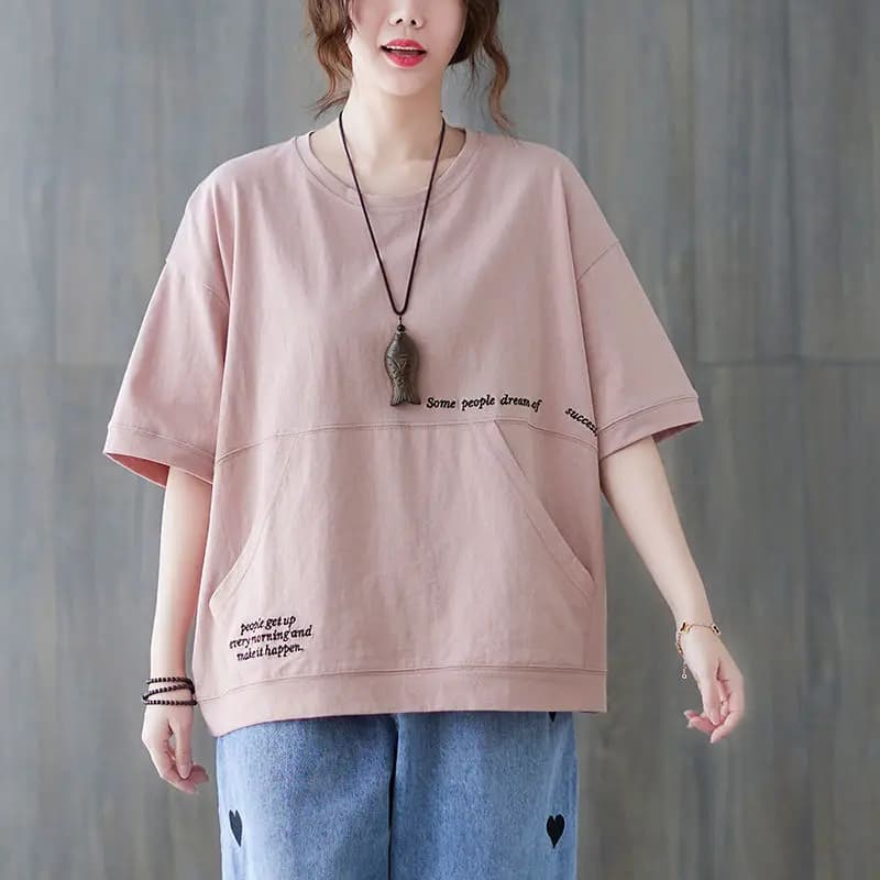 Blouses tendance à col rond avec poches et broderie de lettres, vêtements pour femmes, nouvelle coll