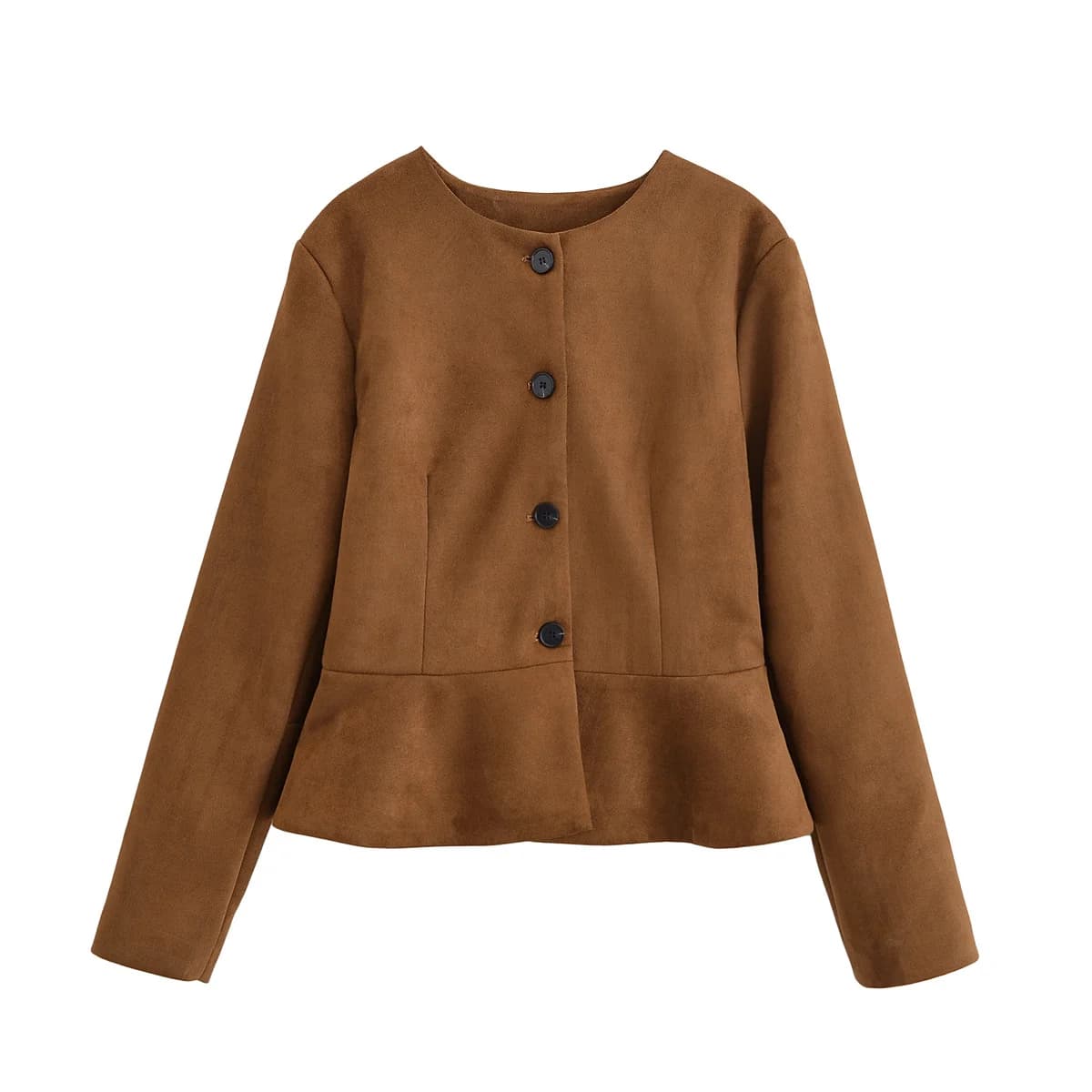 HH femmes automne mode Vintage col rond simple boutonnage solide manteau en daim femme Chic polyvale