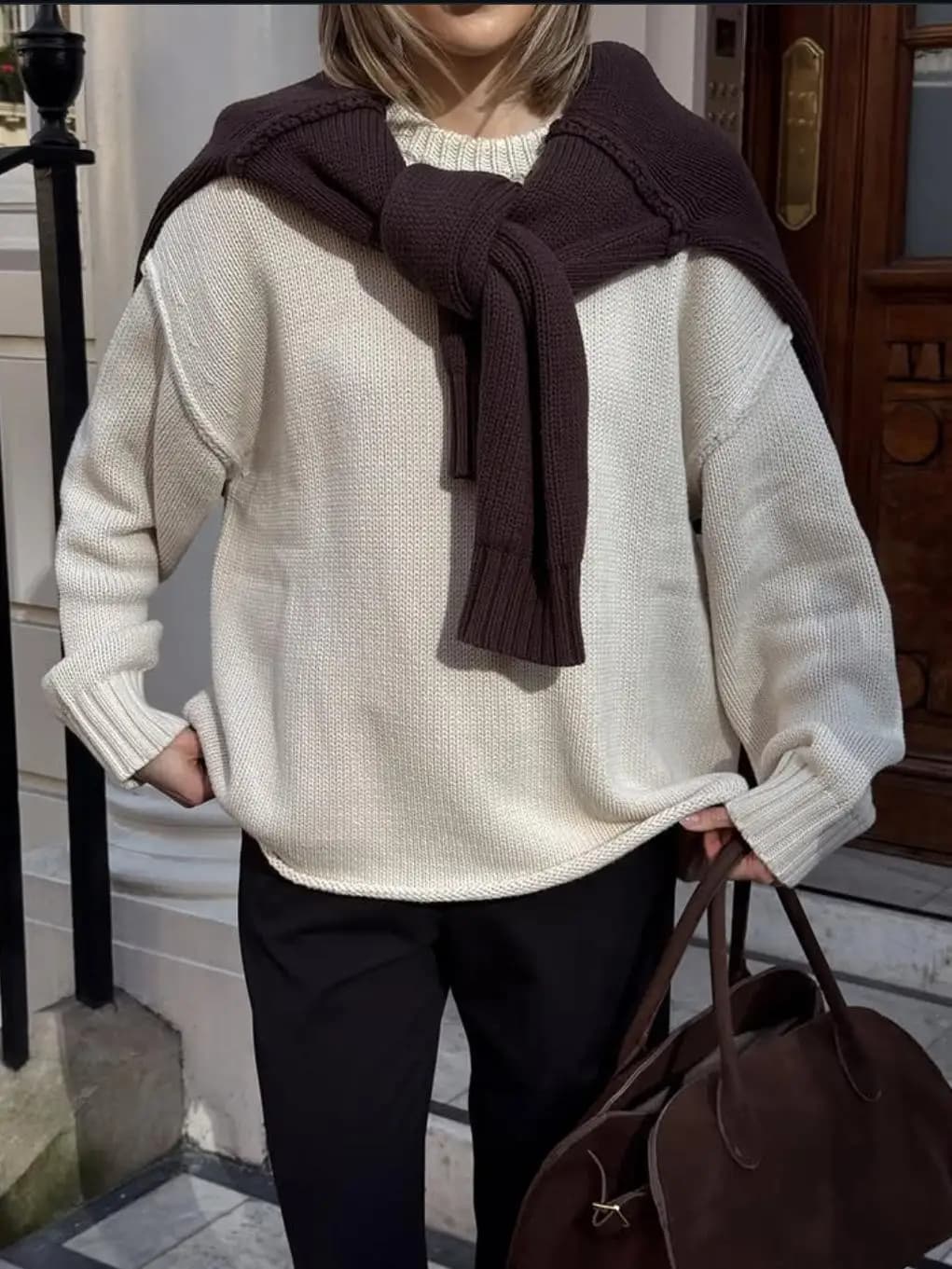 Vintage marron femmes pull élégant col rond tricoté tout Match basique plus chaud femme pulls 2025 a