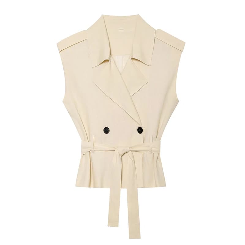 Gilets pour femmes tendance avec ceinture, col rabattu, sans manches, vêtements d'extérieur féminins