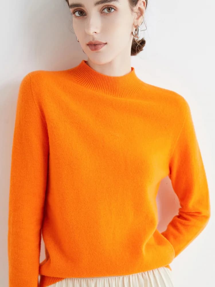 100% laine mérinos cachemire pull femmes tricoté pull col roulé à manches longues pulls automne hive