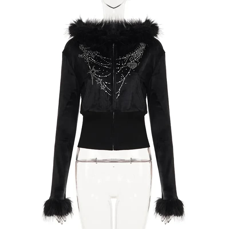 Sweat-shirt à capuche en velours vintage pour femmes 2026, style streetwear esthétique, gothique som