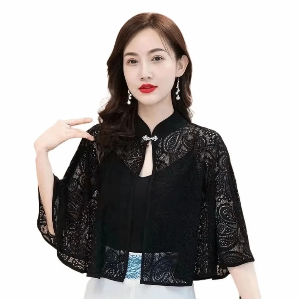 Châle à clapet rétro élégant, bricolage Boho Chic en dentelle, Poncho multicolore brodé, gilet ajour