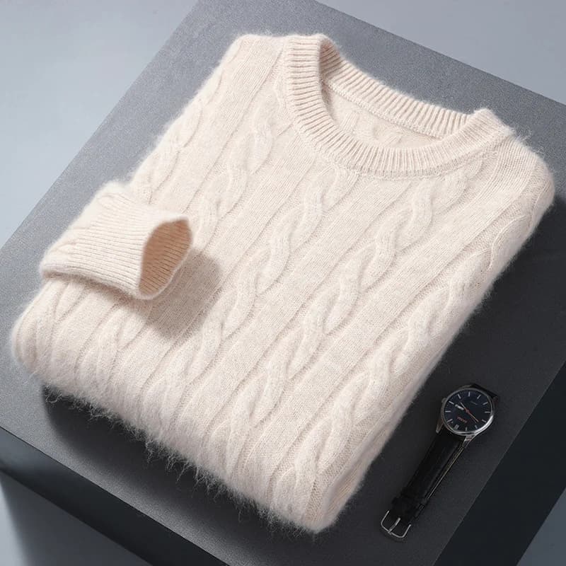 Pull épais en cachemire et vison pour homme, col rond, torsadé, grande taille, sous-couche décontrac