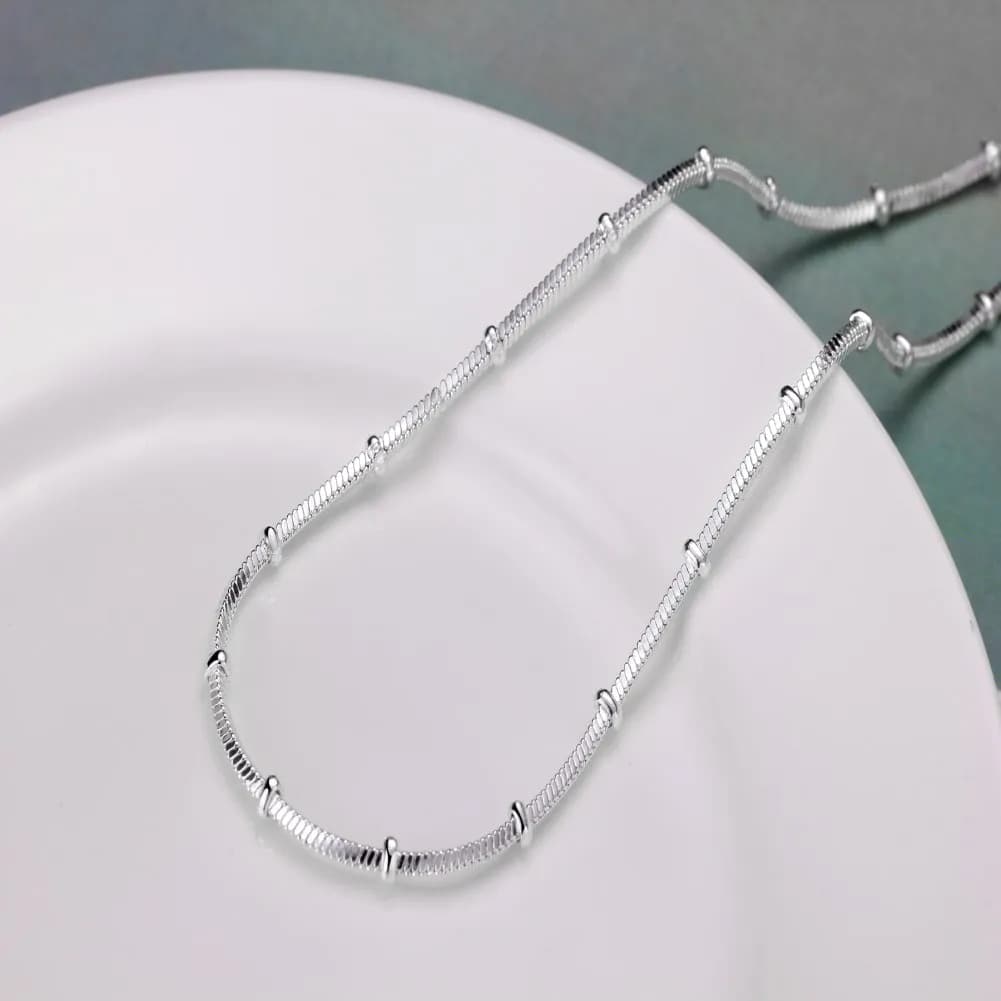 Chaîne de perles serpent en argent Sterling 925, magnifique collier de perles simples pour femmes, b