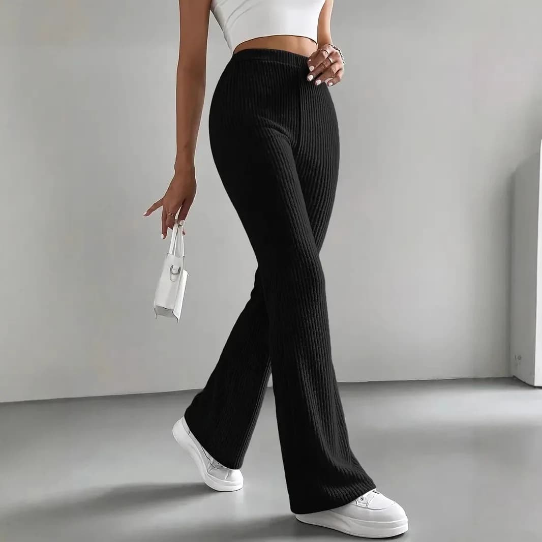 Pantalon en tricot côtelé pour femmes, décontracté, élégant, mode, solide, polyvalent, évasé, taille