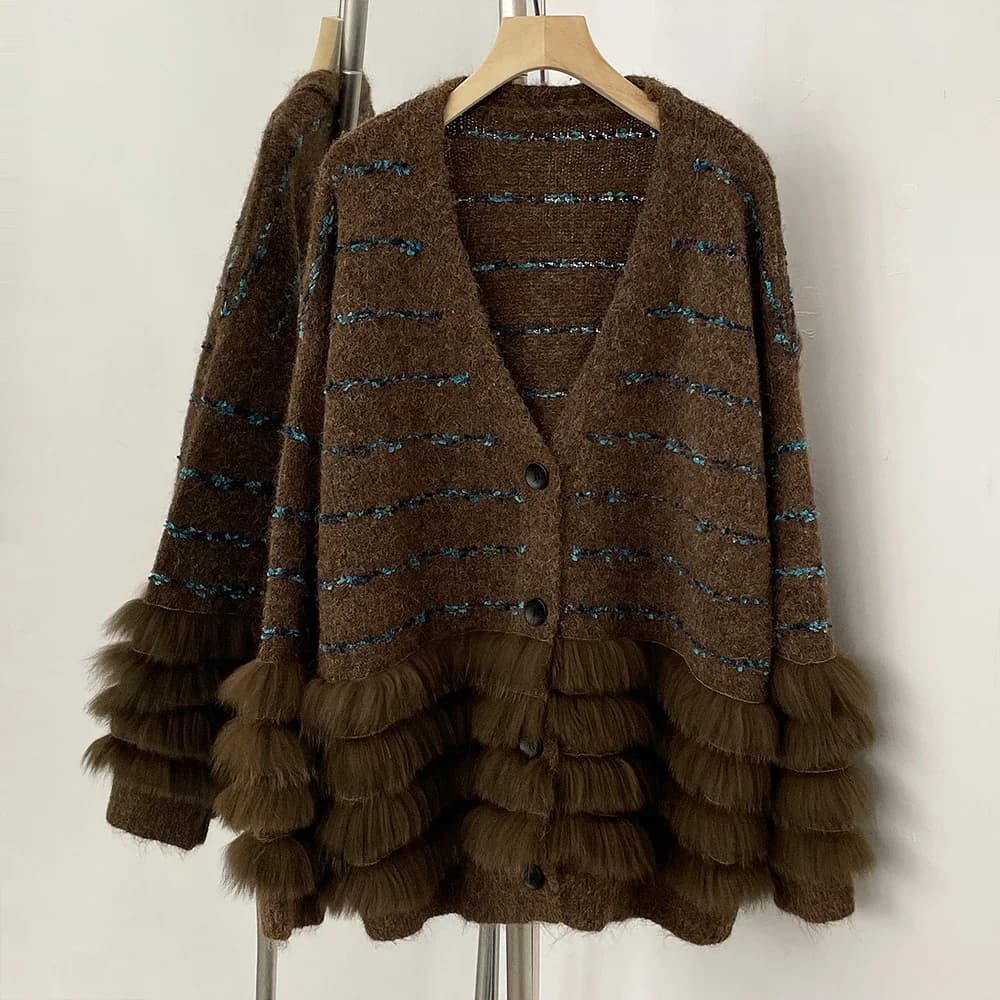 Manteau en vraie fourrure pour femme, nouveau cardigan, haut en tricot, vêtements en vraie fourrure 