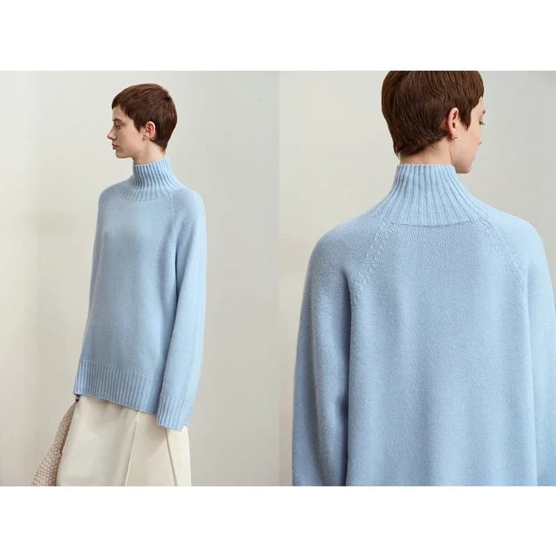 AMII – pull minimaliste à col roulé pour femme, polyvalent, en laine, sans couture, antibactérien, c