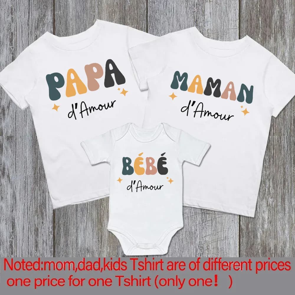 Papa maman et moi famille correspondant tenue rétro famille Look chemises papa maman et moi T-shirt 