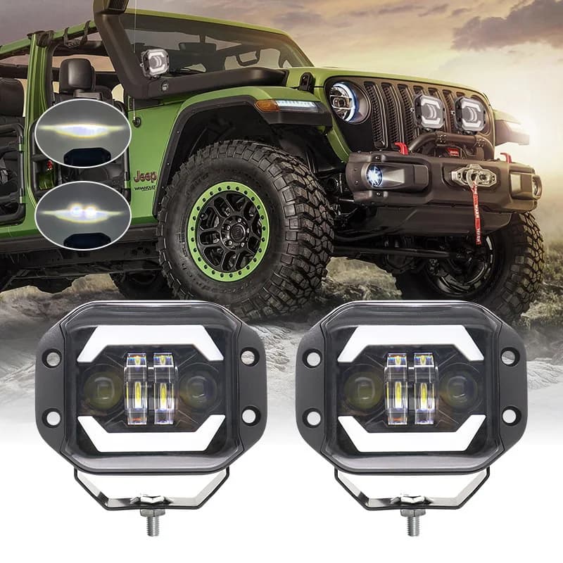 Wrangler – lampe de travail pour véhicule tout-terrain, projecteur œil d'ange, barre avant incrustée