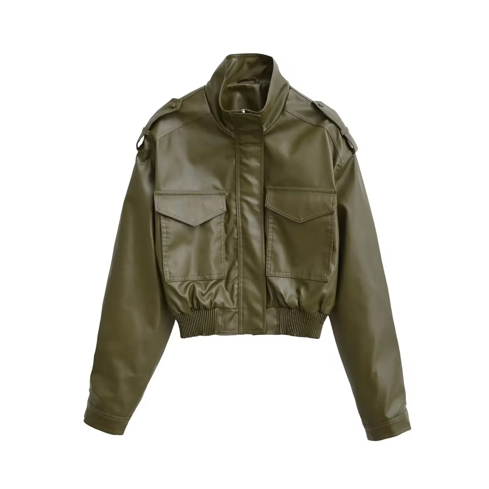 Blouson court de moto tendance pour femme, col montant, en cuir rembourré, style décontracté confort
