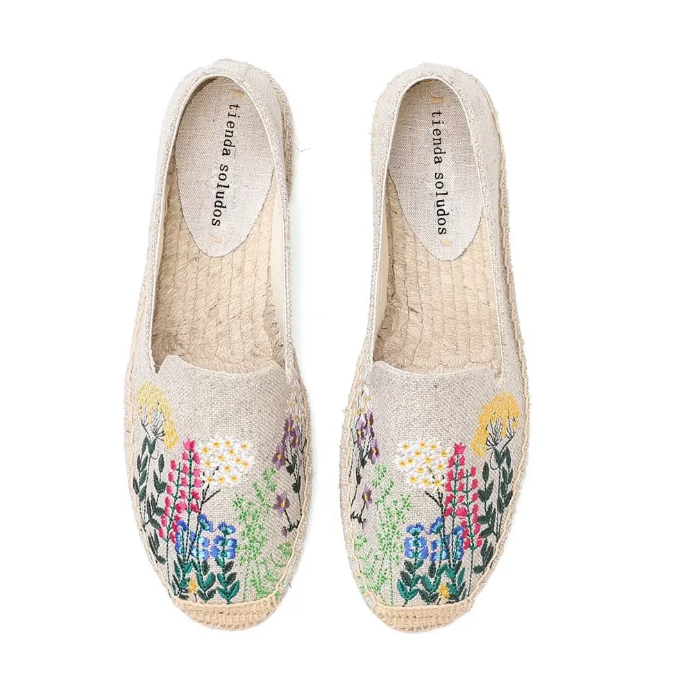 Espadrilles plates décontractées pour femmes, chaussures brodées en chanvre, plate-forme plate, Park