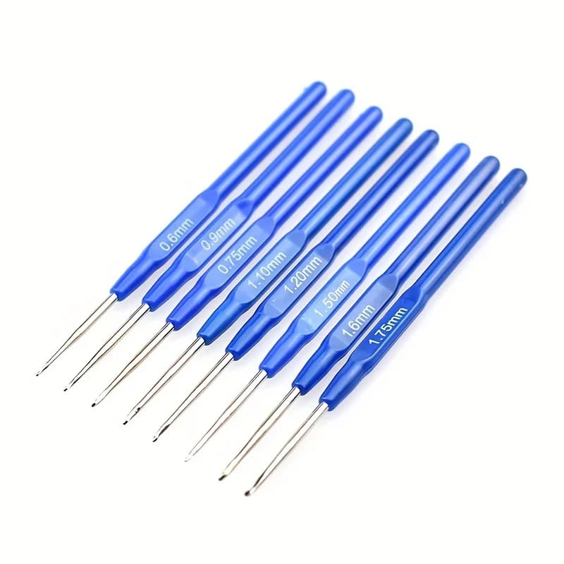 Ensemble de 8 crochets ergonomiques, manche bleu, 0,6-1,75 mm en différentes tailles, adaptés pour l