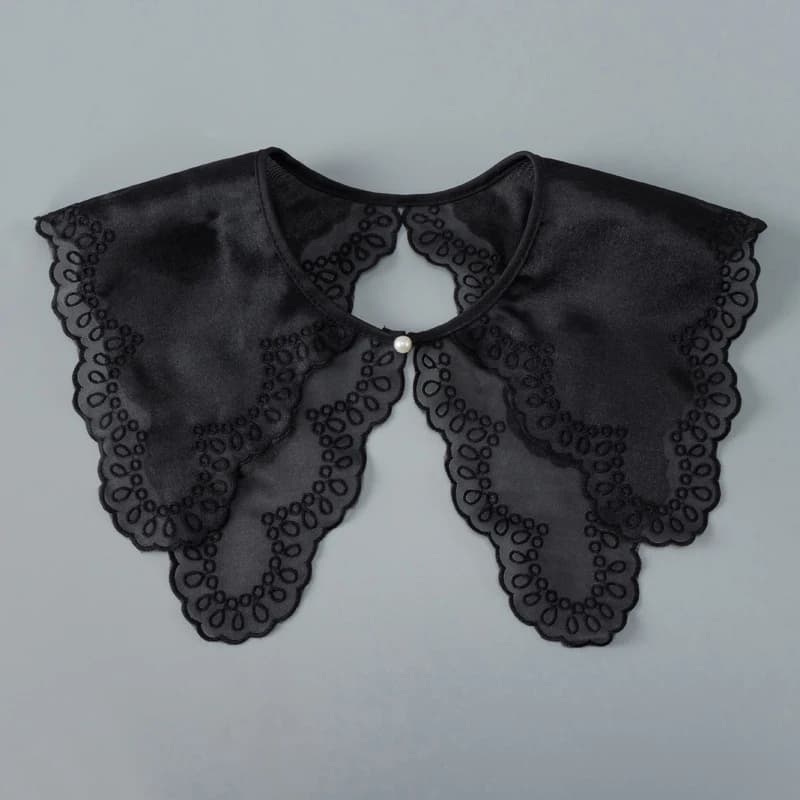 Faux col châle pour femmes, chemisier détachable, décoration en dentelle, broderie de fleurs romanti
