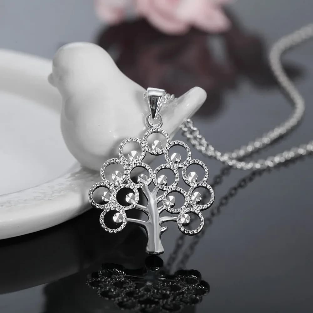 Collier en argent sterling 925 pour femmes, bijoux élégants avec pendentif arbre, cadeaux de Noël, m