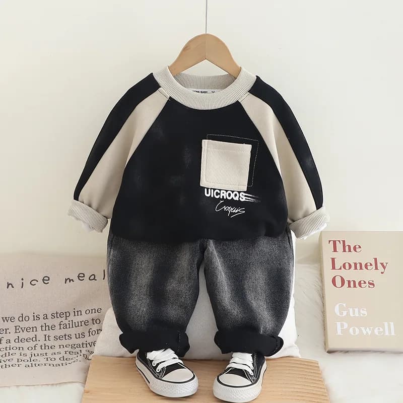 Ensemble de sweat-shirt pour garçons, tenue de sport pour enfants, haut de blocage de couleur imbibé