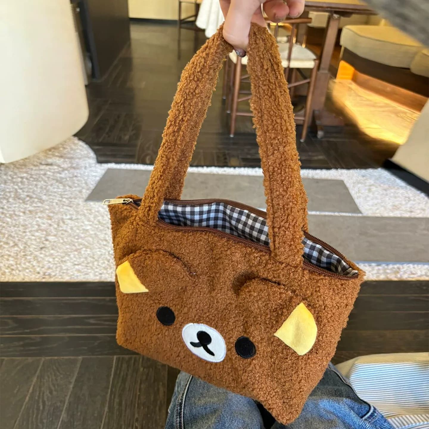 Rilakkumaed – sac fourre-tout en peluche ours mignon pour femmes, sac à bandoulière doux de grande c