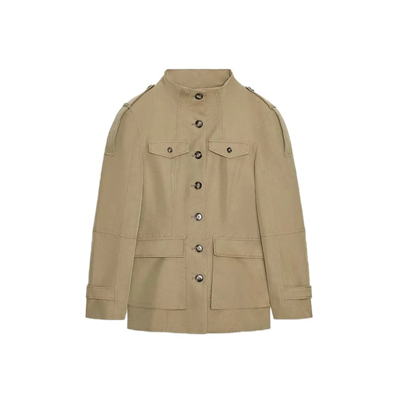 Col montant boutons vestes femme mince Cinch taille vestes Vintage vêtements d'extérieur poches haut