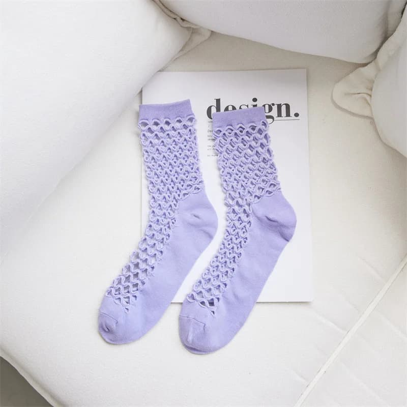 Chaussettes monochromes en résille pour femmes, confortables, respirantes, légères, décontractées, é