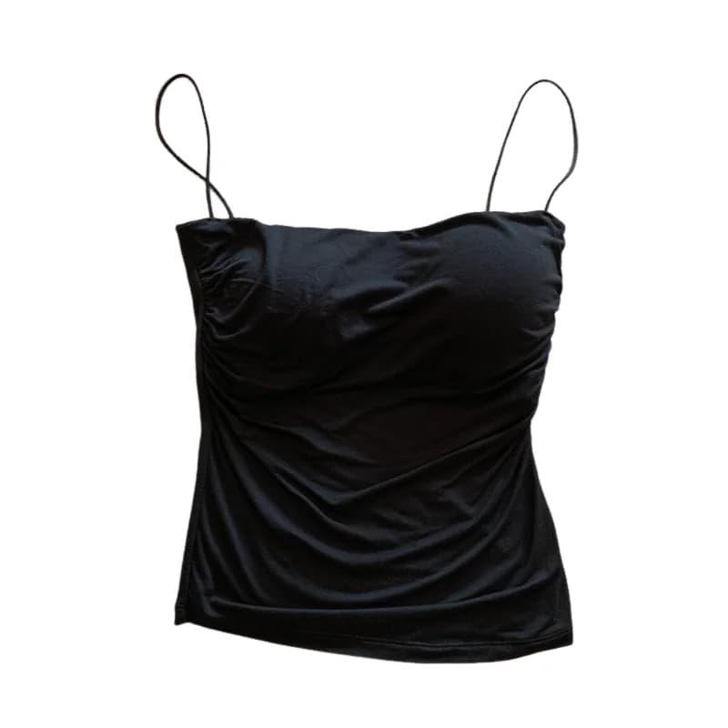 Débardeur plissé sans manches pour femme, coupe ajustée, style sexy, court, avec fines bretelles, co