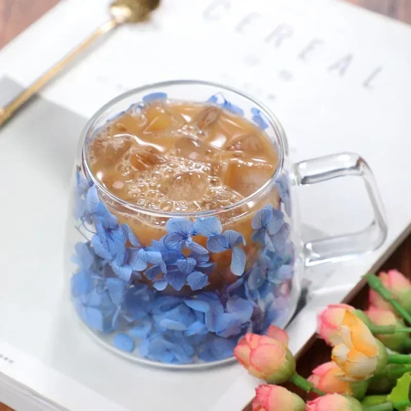 Verre double couche vintage avec poignée, motif de fleurs, verres transparents, tasse à café, haute 
