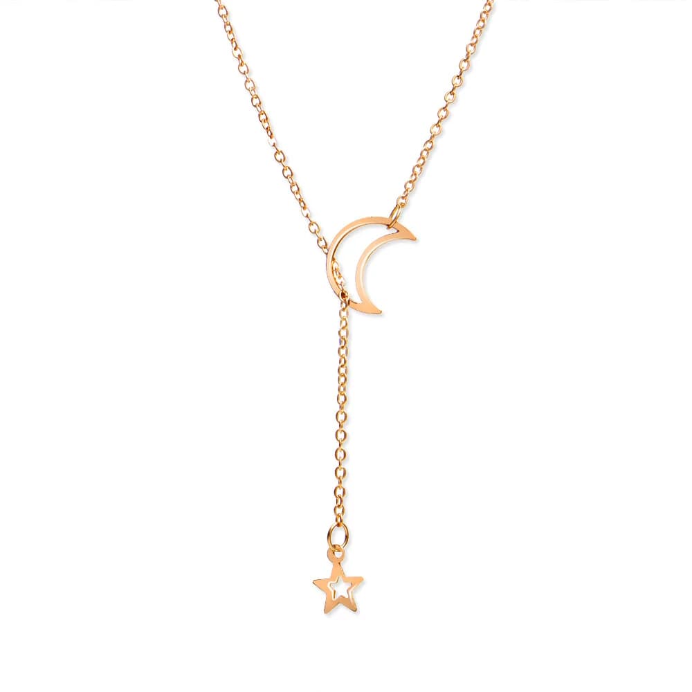 Nouveau Simple lune étoile pendentif collier ras du cou Simple couleur or alliage breloque chaîne Co