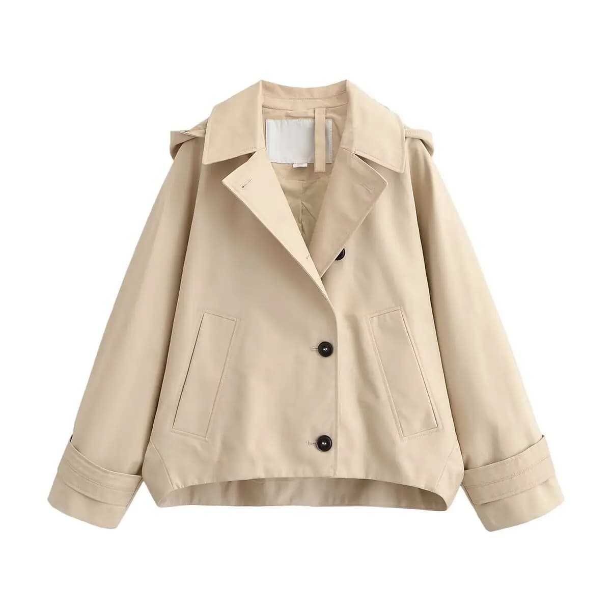 Veste coupe-vent à capuche style cape pour femme, décontractée, col à revers, manches longues, simpl