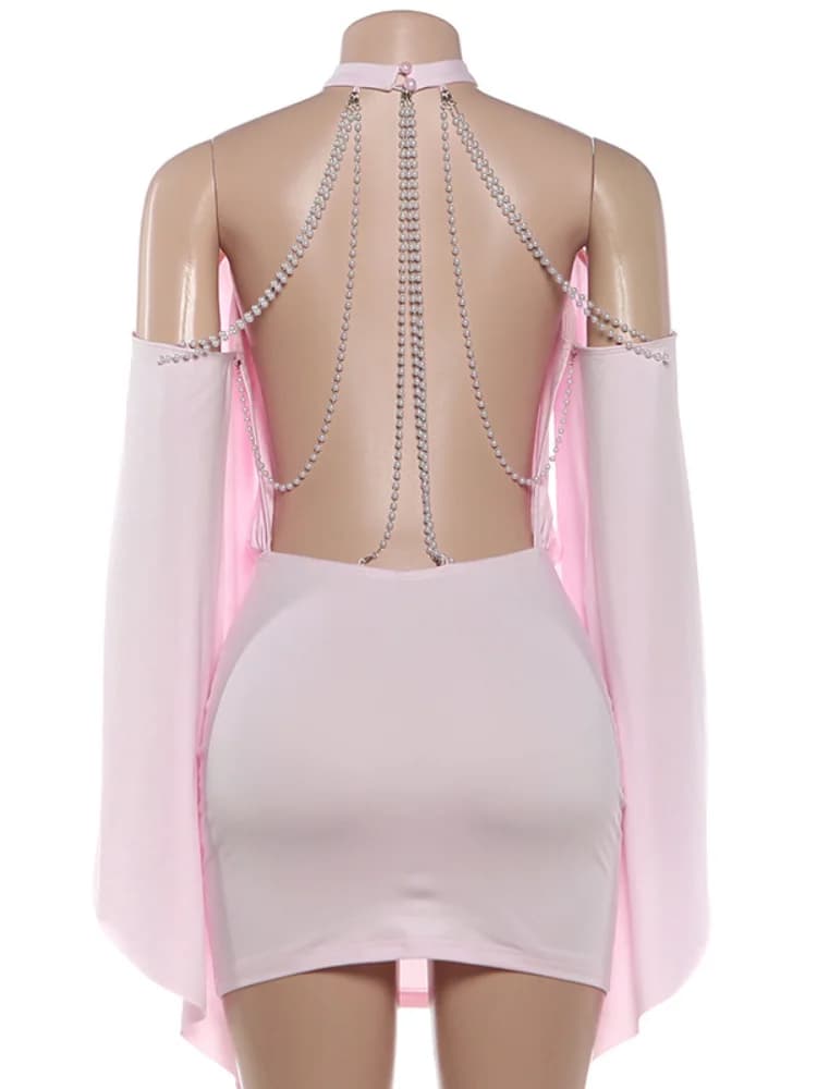 Robe courte dos nu, manches chauve-souris, Sexy, couleur unie, épaules dénudées, hanche, étreinte, r