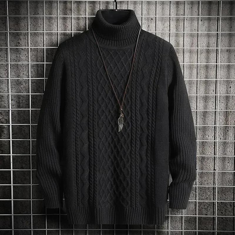 Nouveaux hommes hiver chaud col roulé chandails tricoté épais pull pulls décontractés col haut trico
