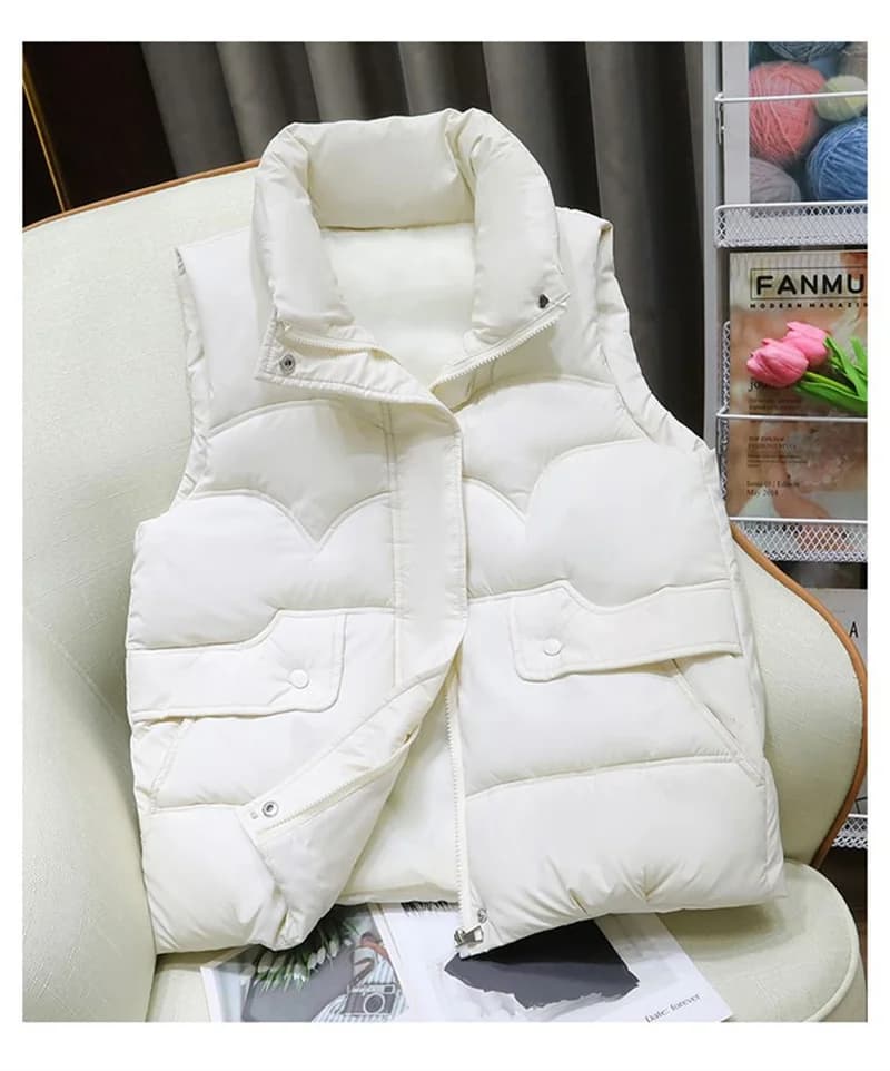 Doudoune en fibre de coton pour femme, col montant, veste chaude, gilet tout match pour femme, mode 