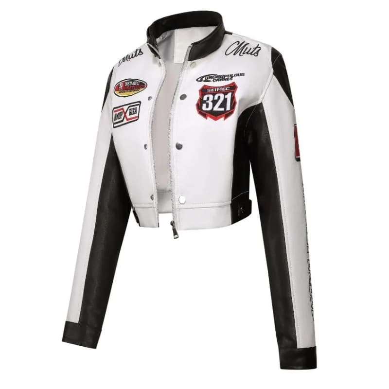 Veste de motard en broderie douce de haute qualité pour femmes, vestes courtes en cuir PU cool, stre