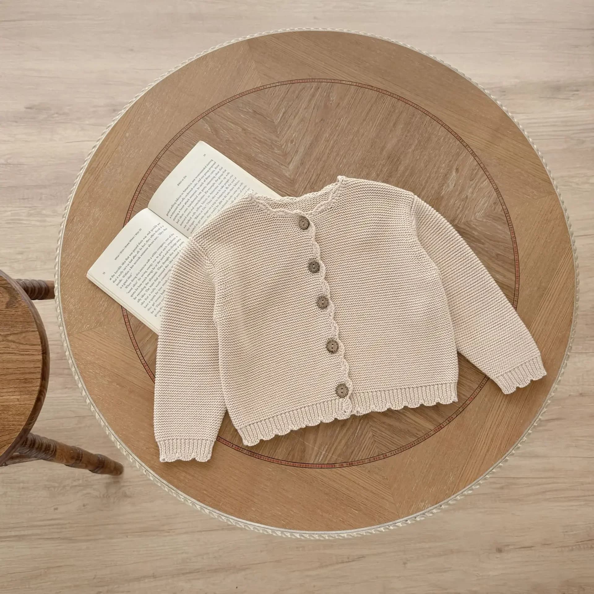Cardigan tricoté pour nouveau-né de 0 à 3 ans, en coton, festonné à la main, manches longues, pull b