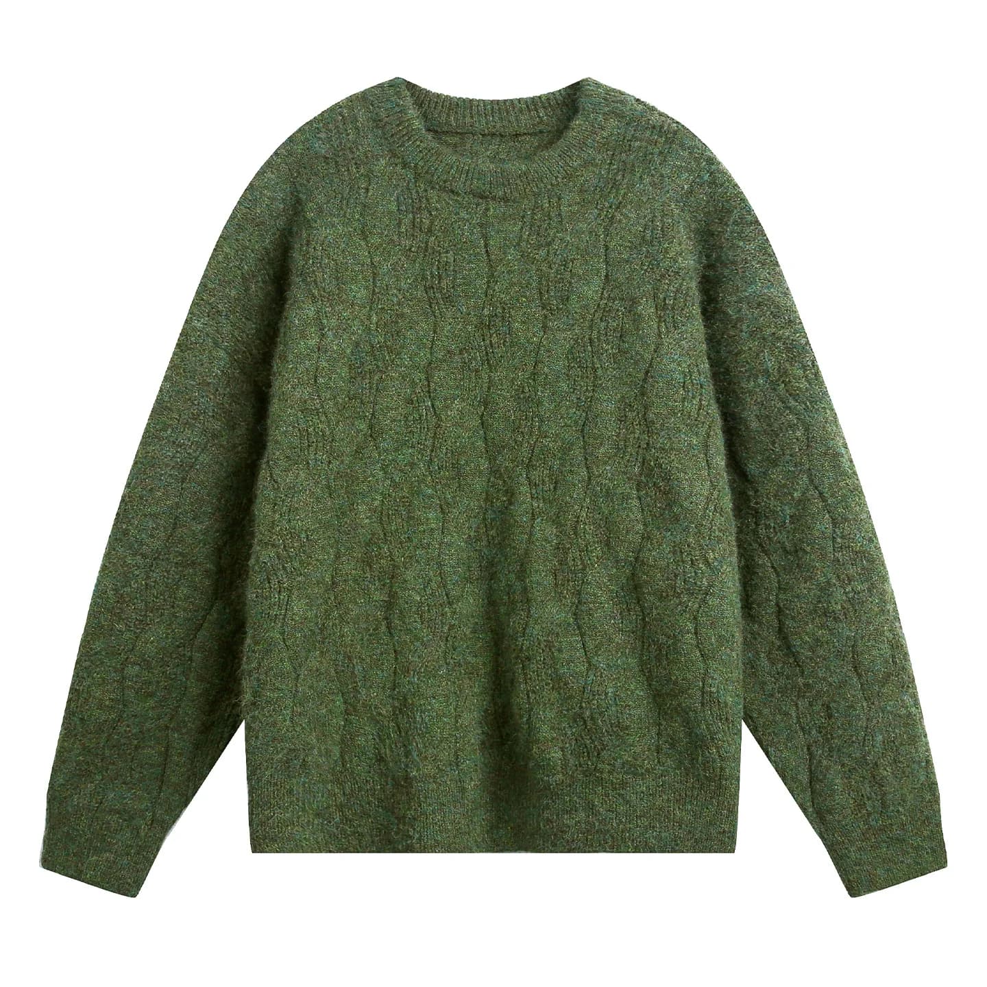 Pull en maille torsadée texturée à col semi-montant pour homme, couleur unie, style vintage décontra