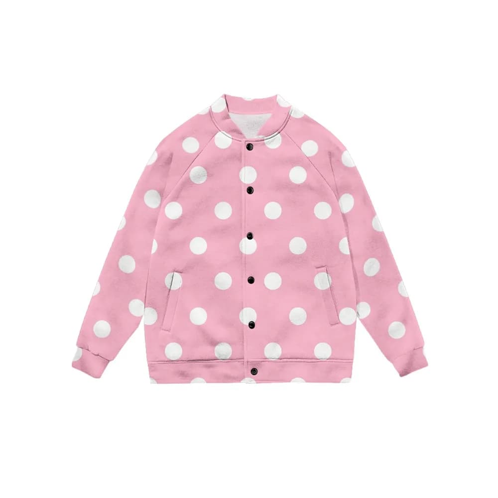 Veste de Baseball Beige pour femmes, surdimensionnée à pois noirs, vêtements d'extérieur décontracté