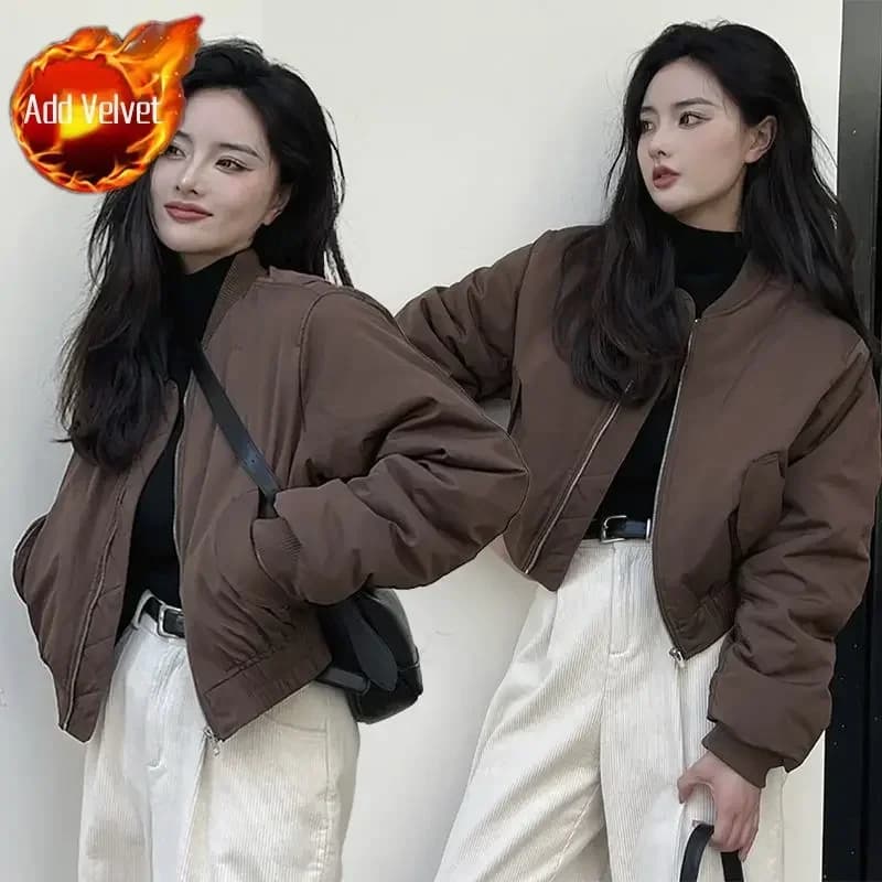 Vestes bombardier amples et unies pour femmes, fermeture éclair, Vintage, tendance 2025, manteaux d'