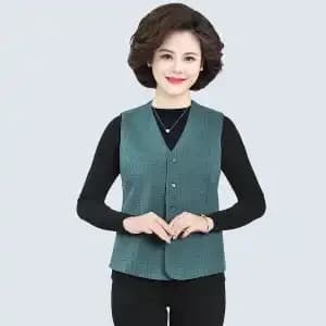 Gilet décontracté pour femmes d'âge mûr, col en V, sans manches, coupe ajustée, couleur unie, printe