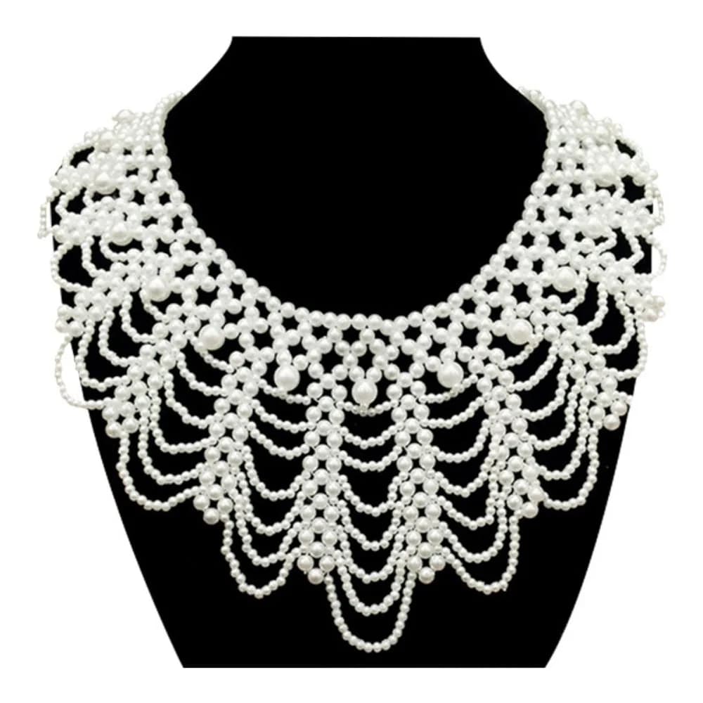 Perle perlée dentelle garniture collier rubans femmes collier bijoux pour vêtements robe de mariée