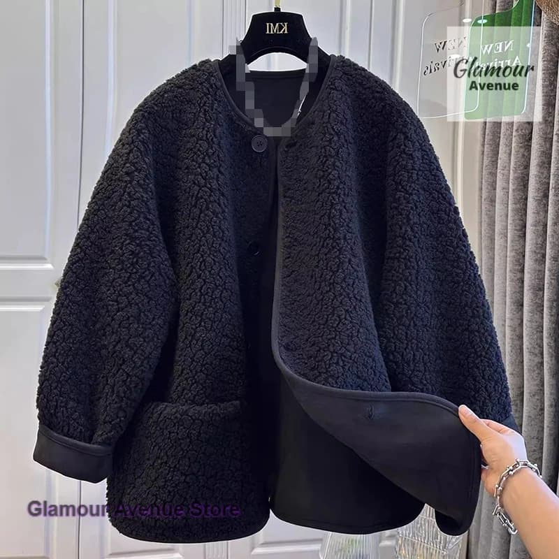 Manteau en laine d'agneau de style coréen pour femme, pull à capuche, ample, Joker, loisirs, épais, 