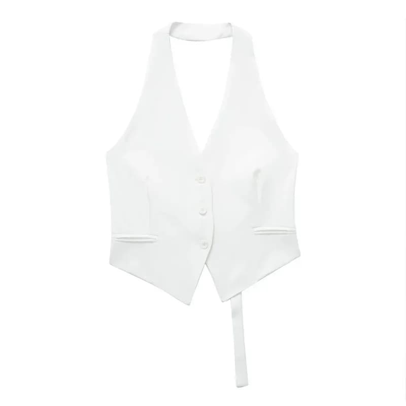 Gilet court sans manches pour femmes, épaules dénudées, dos nu, col en V, gilet court d'été, tenues 