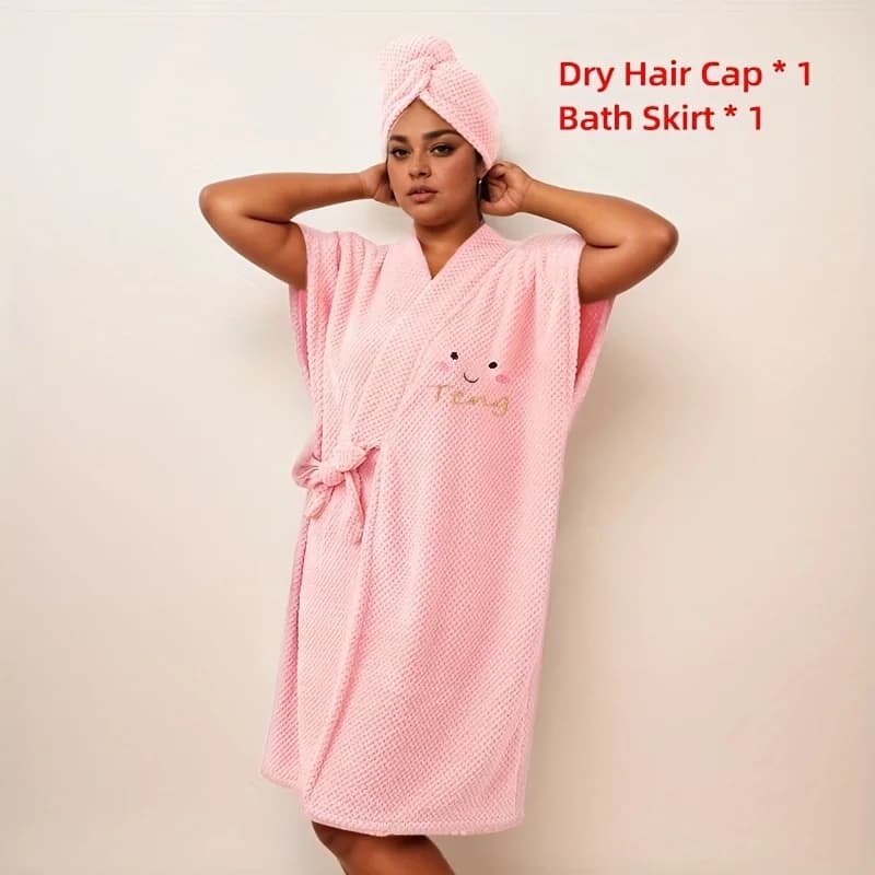 Peignoir moelleux en microfibre pour femmes, 2 pièces, Spa/maison, col en v réglable, châle, serviet