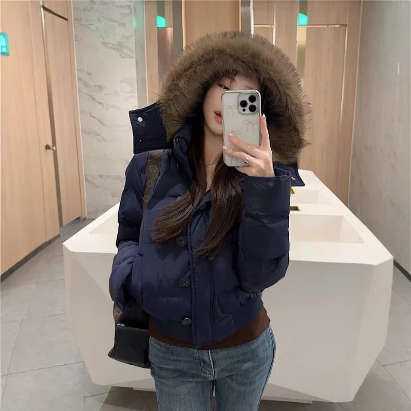 Col en fourrure à capuche Design Sense veste en coton femmes hiver nouvelle veste courte en coton ch