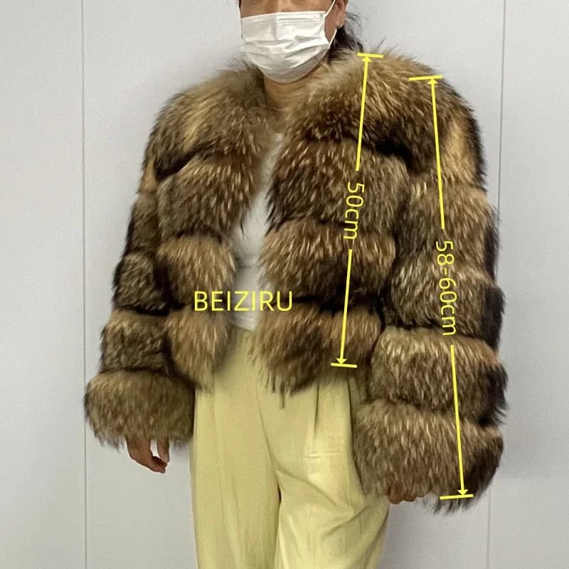 BEIZIRU – manteau d'hiver en vraie fourrure de raton laveur pour femme, veste à capuche à manches lo