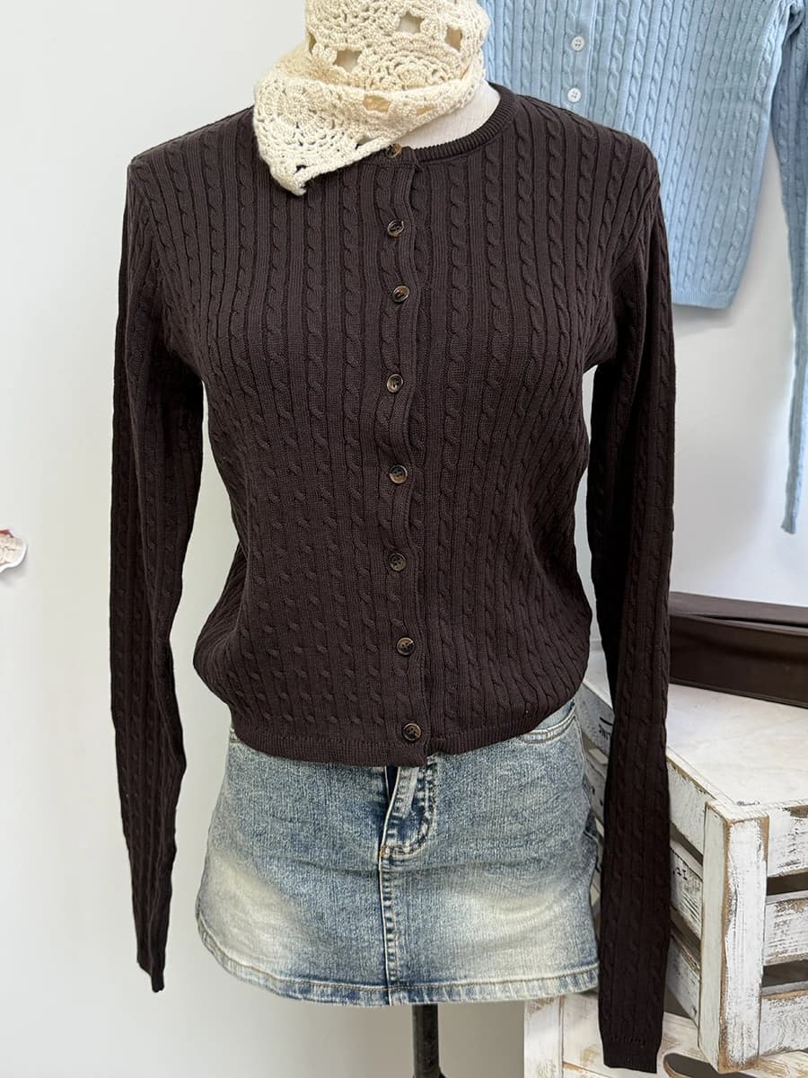 Cardigan marron en coton pour femme, style Y2K, chic et décontracté, coupe ajustée, boutonné, manche