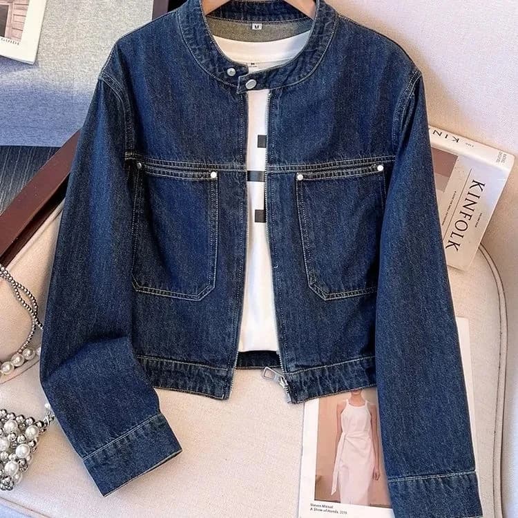 Blouson en jean à col rond pour femme, nouvelle collection printemps-automne 2026, coupe slim, cardi