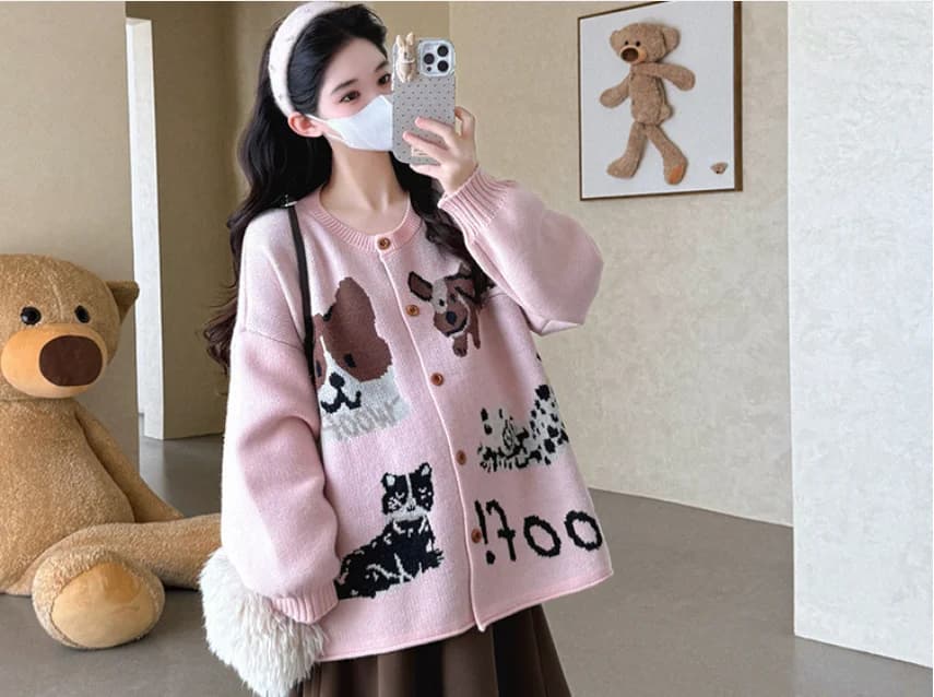 Costume de maternité automne-hiver, mignon, motif chat de dessin animé, ample, doux et confortable, 