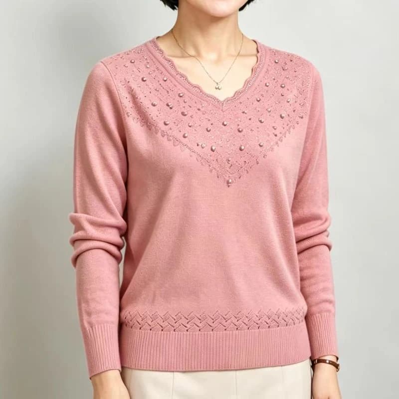 Pull en tricot perlé pour femme, collection printemps-automne, haut à manches longues