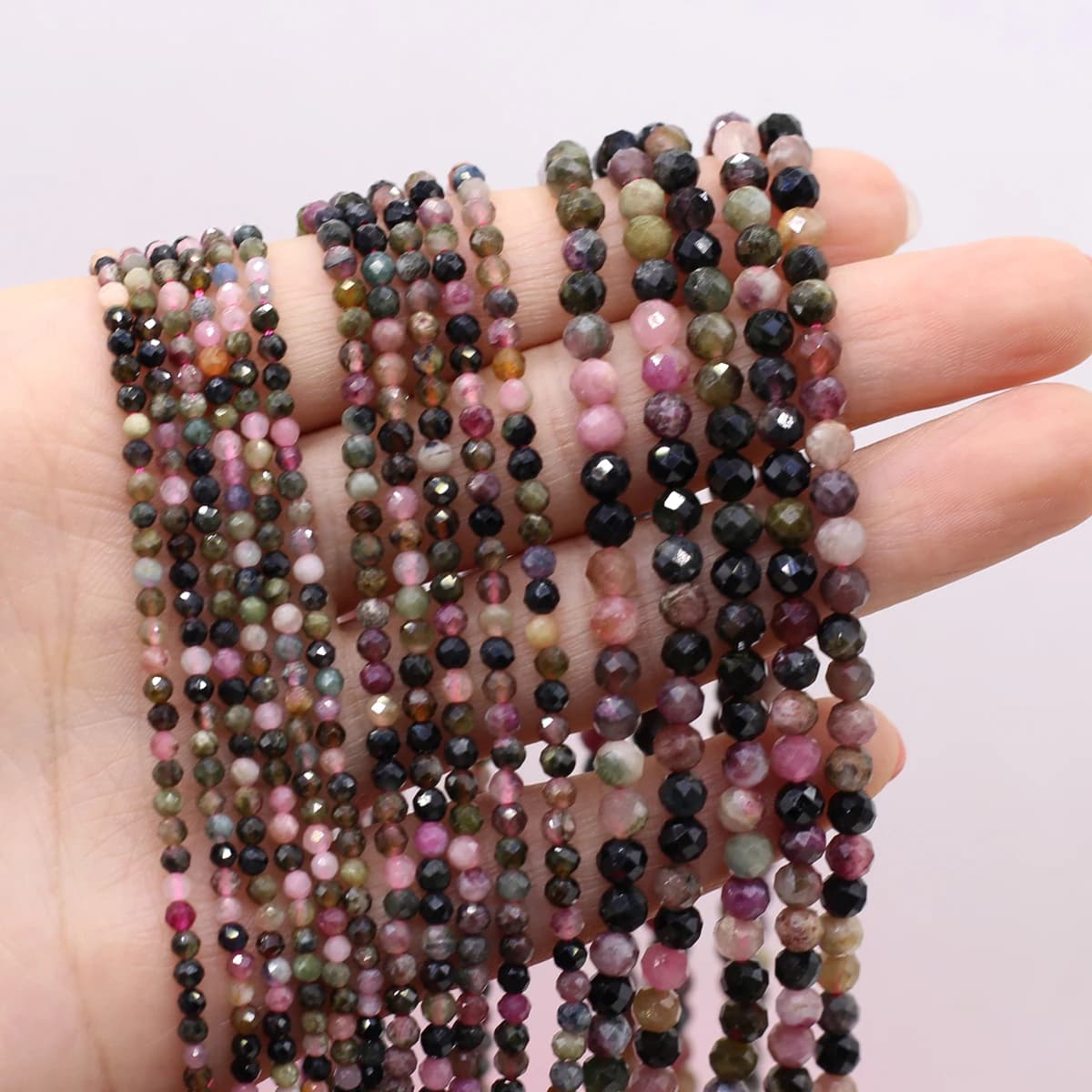 Perles rondes en pierre naturelle à facettes, Tourmaline colorée, perles amples pour la fabrication 