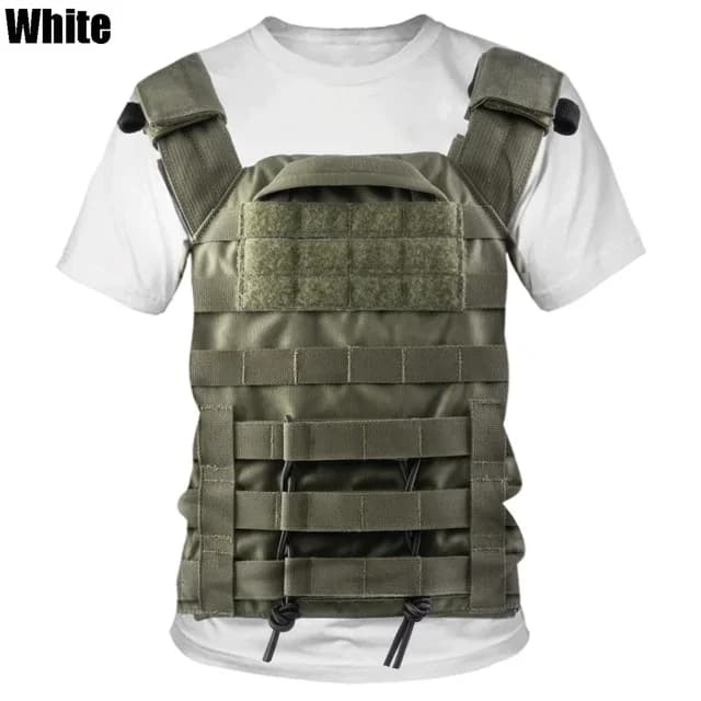T-shirt Homme Oversize Imprimé 3D Gilet Pare-balles Mode Estivale Décontractée Col Rond Manches Cour